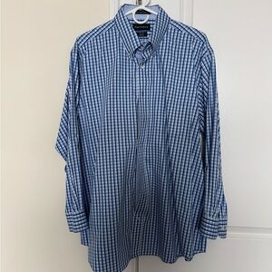 Paul Fredrick Blue Gingham Check Dress Shirt 17.5 x 33 Classic Fit Non-Iron